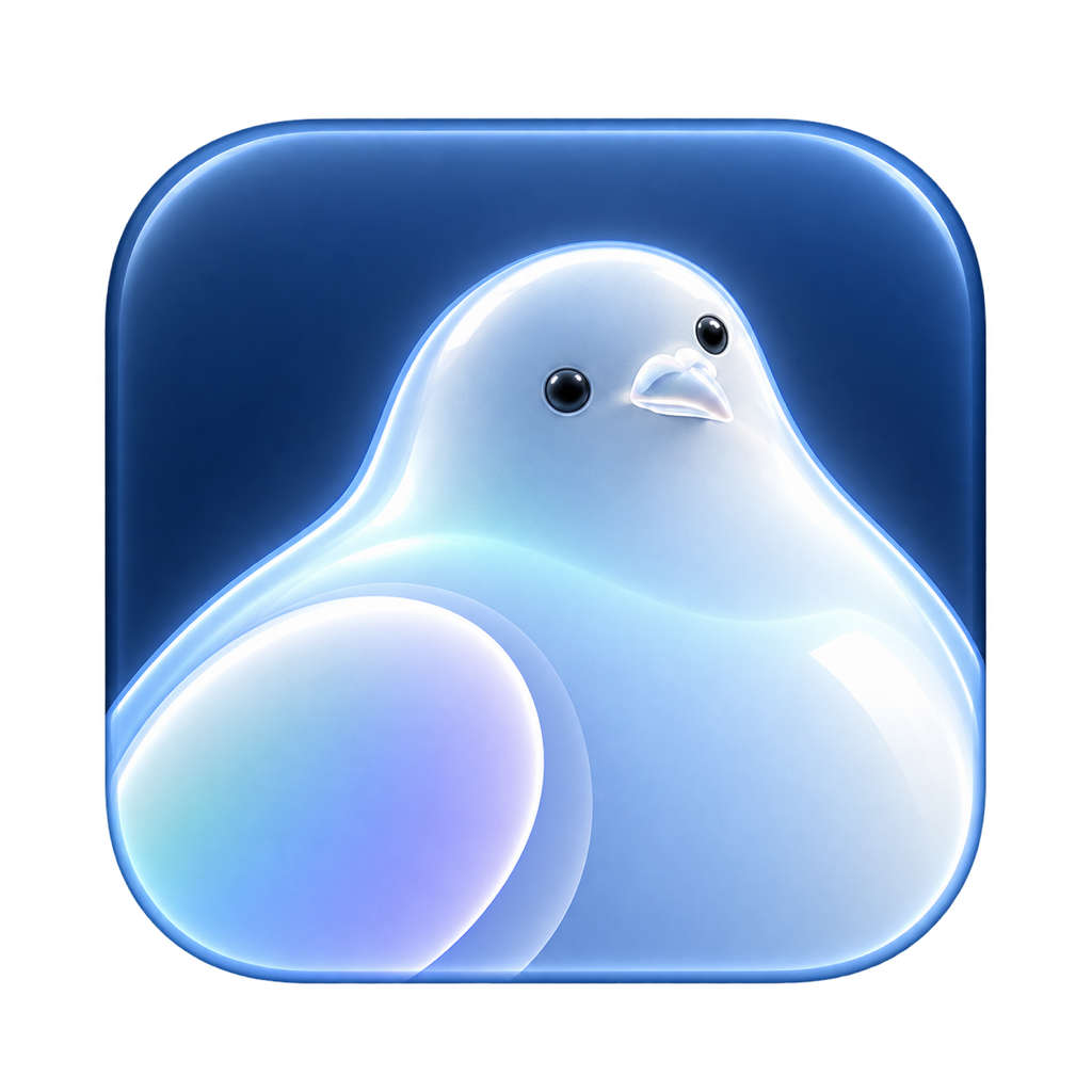 The Pigeon app icon: a glass pigeon on a navy tile